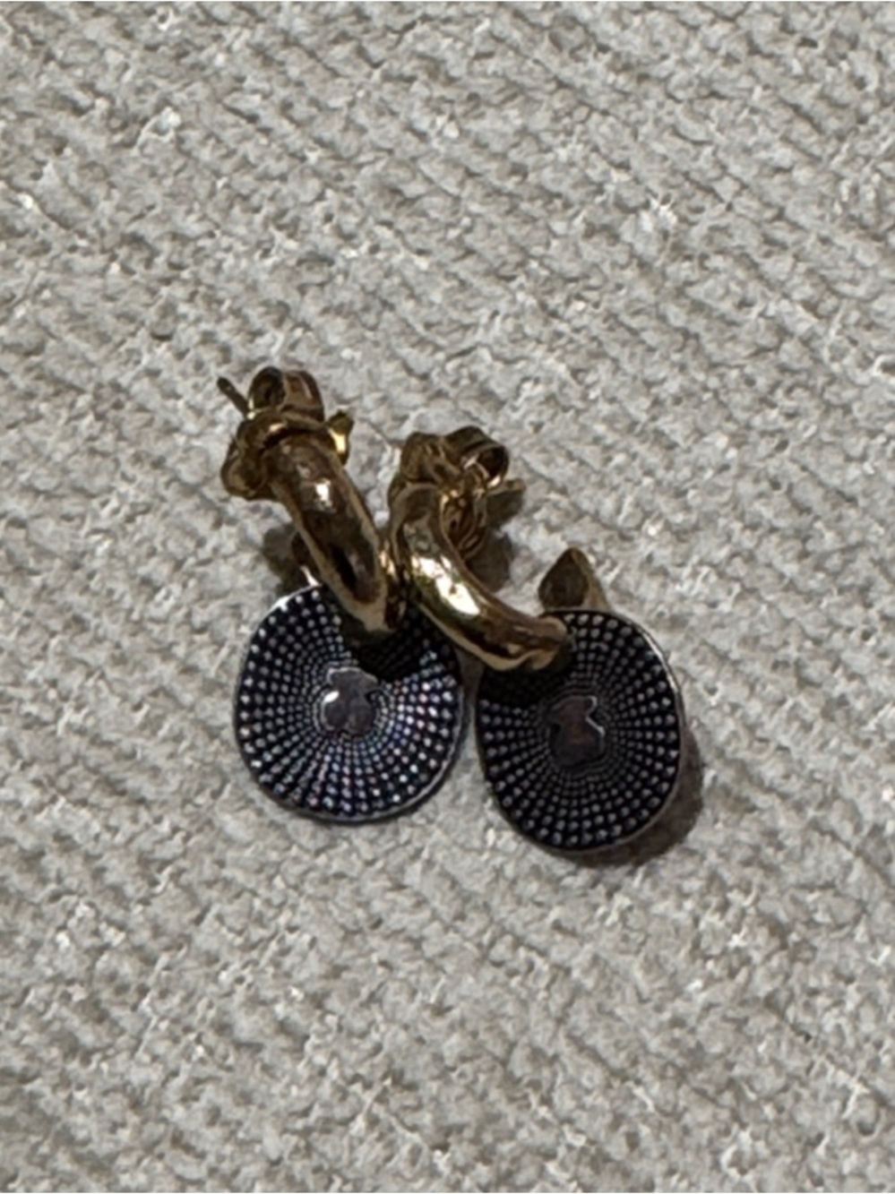 Tous Gold Hoop Earrings with Black Disc Charms